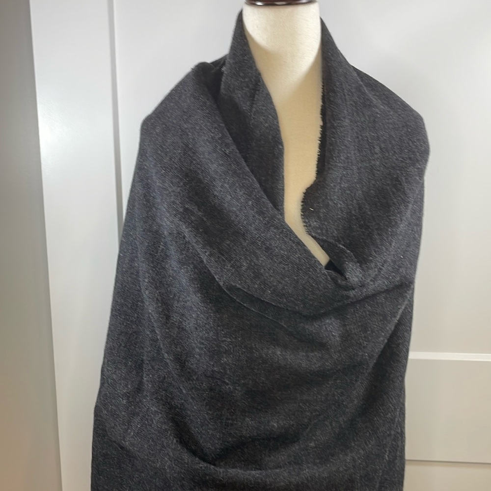 Heathered grey wool scarf with muted plaid pattern